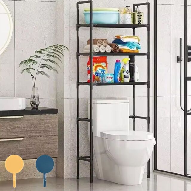 SPETLEK Toilet Storage Rack Bathroom Shampoo Towel Tissue Shelf in Black - image 1