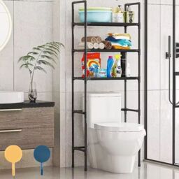 SPETLEK Toilet Storage Rack Bathroom Shampoo Towel Tissue Shelf in Black - thumbnail 1