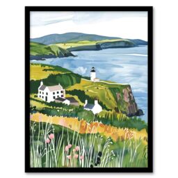 Artery8 Mull of Kintyre Lighthouse Coastal Scotland Framed Wall Art in Green - Size: A4 - thumbnail 1