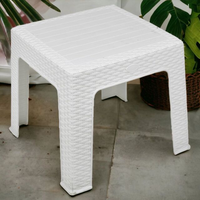 EONLION White Rattan Design Wicker Coffee Table Bistro Plastic Garden Patio Furniture - image 1