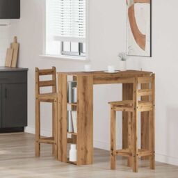 Berkfield Home Bar Table with Shelf Artisan Oak 102x50x103.5 cm Engineered Wood in Brown - thumbnail 3