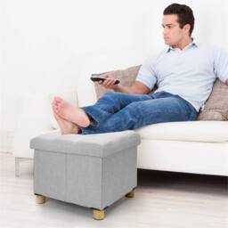 VOGREX Light Grey Folding Storage Stool Ottoman Seat Padded Cube Box - thumbnail 4