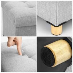 VOGREX Light Grey Folding Storage Stool Ottoman Seat Padded Cube Box - thumbnail 5