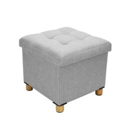 VOGREX Light Grey Folding Storage Stool Ottoman Seat Padded Cube Box
