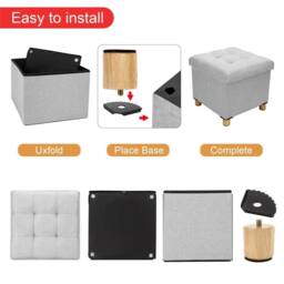 VOGREX Light Grey Folding Storage Stool Ottoman Seat Padded Cube Box - thumbnail 6