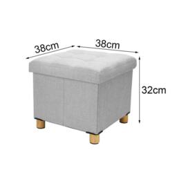 VOGREX Light Grey Folding Storage Stool Ottoman Seat Padded Cube Box - thumbnail 2