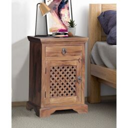 Jaipur Furniture Ltd Ganga Latic Jali Bedside with Right Side Door - Sheesham Wood - L31 x W45 x H65 cm - Honey Dark Finish in Brown - thumbnail 2