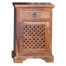 Jaipur Furniture Ltd Ganga Latic Jali Bedside with Right Side Door - Sheesham Wood - L31 x W45 x H65 cm - Honey Dark Finish in Brown - thumbnail 1