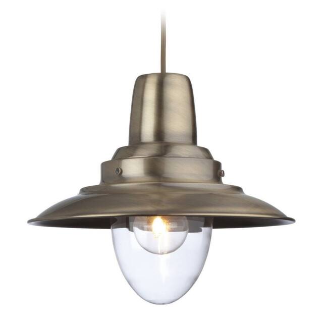 Netlighting Fisherman 1 Light Dome Ceiling Pendant Antique Brass Clear Glass E27 in Bronze