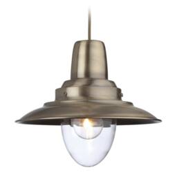 Netlighting Fisherman 1 Light Dome Ceiling Pendant Antique Brass Clear Glass E27 in Bronze