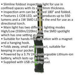 Loops Slimline Inspection Light - 6W COB + 1W SMD LED - Rechargeable - Battery Powered - thumbnail 2