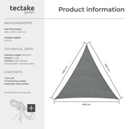 tectake Shade Sail - Triangular With Uv Protection 50+, Water-Repellent, Grey - Size: 2XL - thumbnail 6