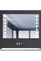 H&O Direct Wall Mounted Fog-Free LED Horizontal Bathroom Mirror with Clock in Silver - thumbnail 5