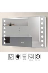 H&O Direct Wall Mounted Fog-Free LED Horizontal Bathroom Mirror with Clock in Silver - thumbnail 4