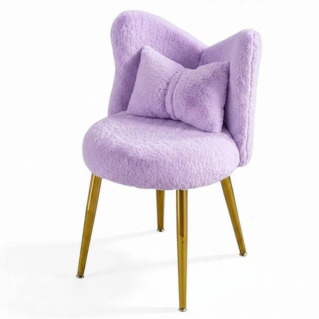 KORVIXA Plush Upholstery Dressing Table Stool Side Chair in Purple - Size: 100 cm x 100 cm - image 1