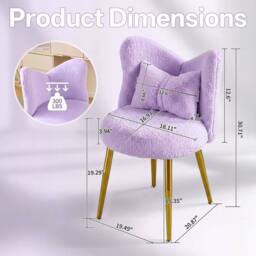 KORVIXA Plush Upholstery Dressing Table Stool Side Chair in Purple - Size: 100 cm x 100 cm - thumbnail 2