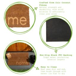 Nicola Spring Coir Door Mat - 60 x 40cm - Embossed Home in Brown - Size: 40 cm x 60 cm - thumbnail 2