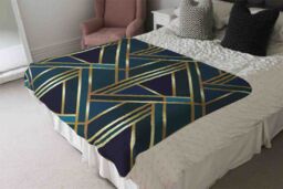 Benjamin Tate Design Gold & Teal Geometric Pattern Blanket in Natural - Size: 120 cm x 150 cm - thumbnail 3