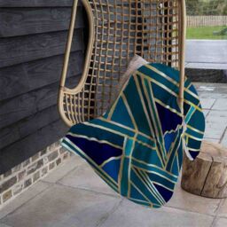 Benjamin Tate Design Gold & Teal Geometric Pattern Blanket in Natural - Size: 120 cm x 150 cm - thumbnail 4