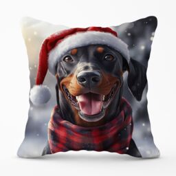 Warren Reed - Designer Christmas Doberman Cushion in Black - Size: 60 cm x 60 cm - thumbnail 1