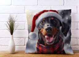 Warren Reed - Designer Christmas Doberman Cushion in Black - Size: 60 cm x 60 cm - thumbnail 2