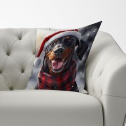 Warren Reed - Designer Christmas Doberman Cushion in Black - Size: 60 cm x 60 cm - thumbnail 3