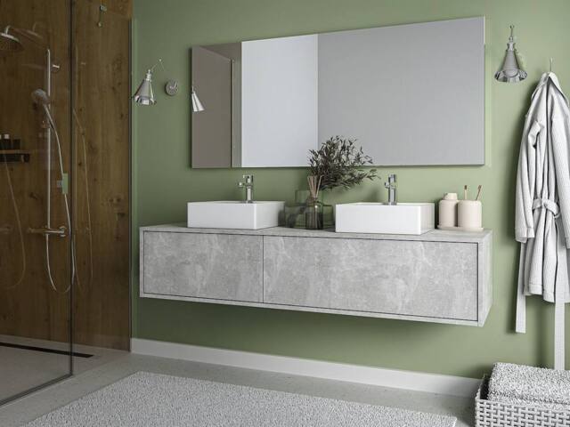 Vente-unique Concrete Grey Wall-Hung Bathroom Unit With Double Basin - L150 Cm in Light Grey - image 1