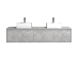 Vente-unique Concrete Grey Wall-Hung Bathroom Unit With Double Basin - L150 Cm in Light Grey - thumbnail 6