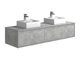 Vente-unique Concrete Grey Wall-Hung Bathroom Unit With Double Basin - L150 Cm in Light Grey - thumbnail 5