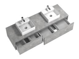 Vente-unique Concrete Grey Wall-Hung Bathroom Unit With Double Basin - L150 Cm in Light Grey - thumbnail 7