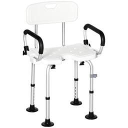 STILVORA Adjustable Shower Chair with Back & Padded Arms in White - thumbnail 4