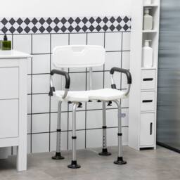 STILVORA Adjustable Shower Chair with Back & Padded Arms in White - thumbnail 2