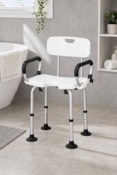 STILVORA Adjustable Shower Chair with Back & Padded Arms in White