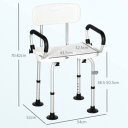 STILVORA Adjustable Shower Chair with Back & Padded Arms in White - thumbnail 3