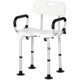 STILVORA Adjustable Shower Chair with Back & Padded Arms in White - thumbnail 5