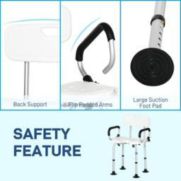 STILVORA Adjustable Shower Chair with Back & Padded Arms in White - thumbnail 7