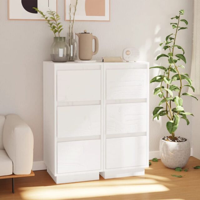 Berkfield Home Sideboards 2 pcs White 32x34x75 cm Solid Wood Pine - Size: 32 x 34 x 75 cm - image 1