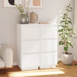 Berkfield Home Sideboards 2 pcs White 32x34x75 cm Solid Wood Pine - Size: 32 x 34 x 75 cm - thumbnail 1