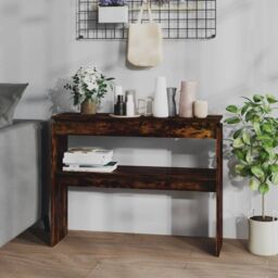 Berkfield Home Console Table Smoked Oak 102x30x80 cm Engineered Wood in Brown - Size: 102 x 30 x 80 cm - thumbnail 1
