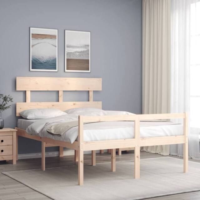 Berkfield Home Bed Frame with Headboard 120x200 cm Solid Wood in Brown - Size: Small Double - image 1