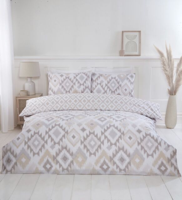 Rapport Home Ikat Bohemian Reversible Polycotton Duvet Cover Set With Pillowcase in Natural - Size: King - image 1