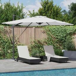 Berkfield Home Cantilever Roma Parasol with LEDs Sand 286x285x270 cm Aluminium in White - Size: 286 x 285 x 270 cm - thumbnail 2