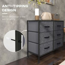 HOMCOM 8 Drawer Fabric Chest of Drawers w/ Wooden Top for Hallway in Black - thumbnail 6