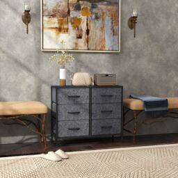 HOMCOM 8 Drawer Fabric Chest of Drawers w/ Wooden Top for Hallway in Black - thumbnail 1