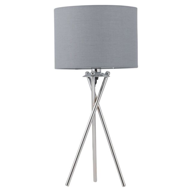 First Choice Lighting Chrome Tripod Table Lamp with Grey Cotton Shade in Silver - image 1