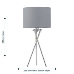 First Choice Lighting Chrome Tripod Table Lamp with Grey Cotton Shade in Silver - thumbnail 6