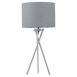 First Choice Lighting Chrome Tripod Table Lamp with Grey Cotton Shade in Silver - thumbnail 1