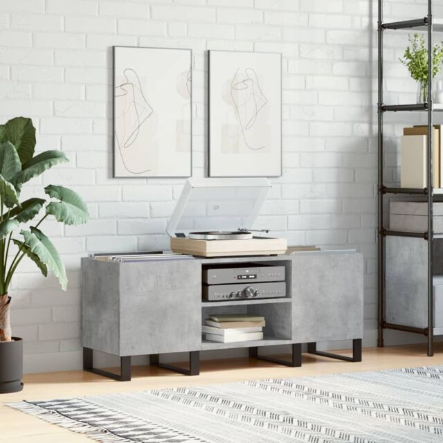 Berkfield Home Record Cabinet Concrete Grey 121x38x48 cm Engineered Wood - Size: 121 x 38 x 48 cm - image 1
