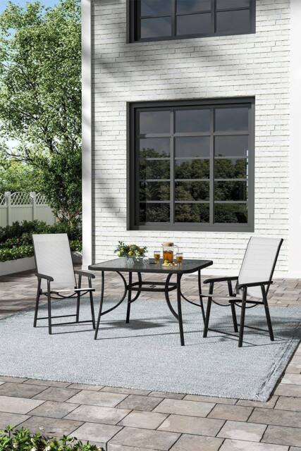 Garden Sanctuary 2-Seater Square Garden Tempered Glass Patio Dining Table Set in Black - image 1