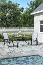 Garden Sanctuary 2-Seater Square Garden Tempered Glass Patio Dining Table Set in Black - thumbnail 2